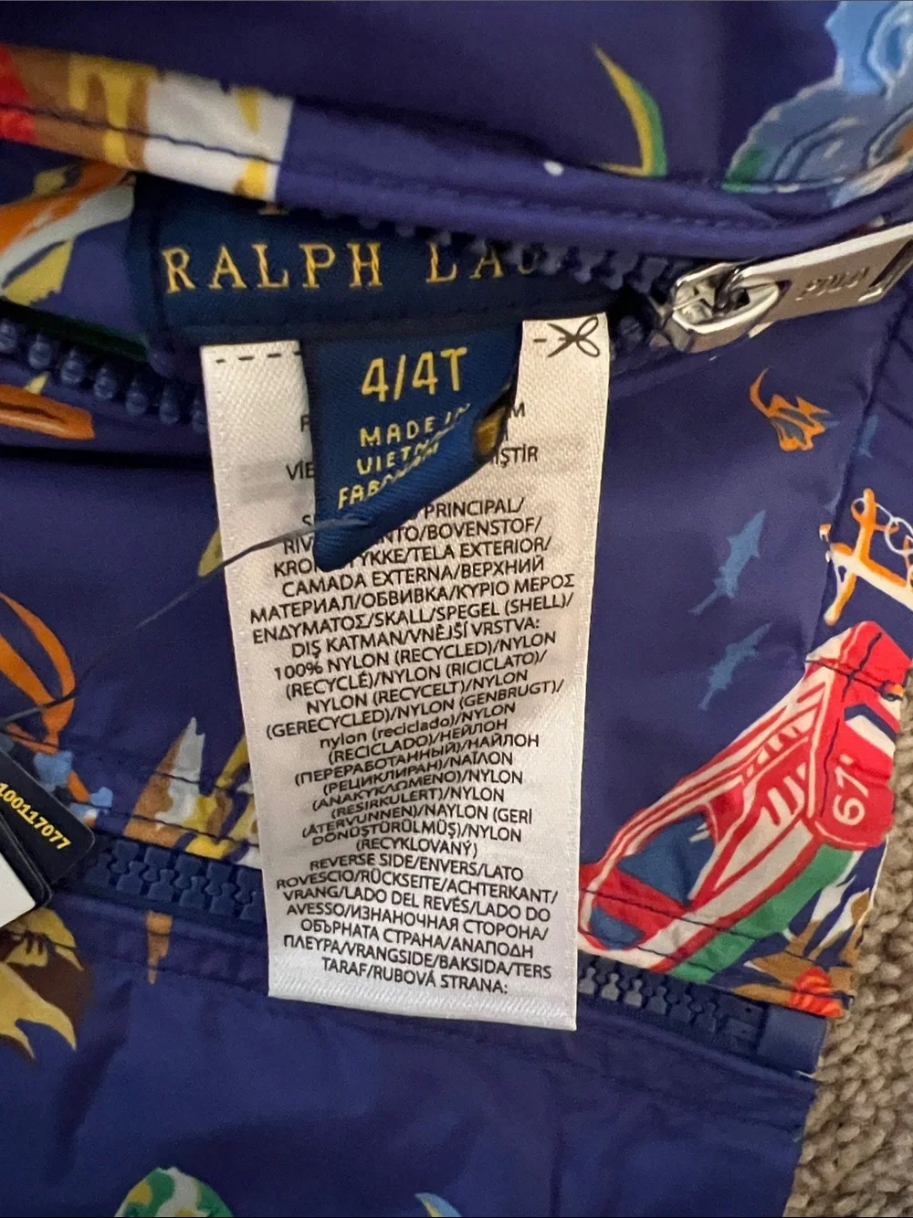 Ralph Lauren Navy Kids' Ocean Print Windbreaker, REVERSIBLE